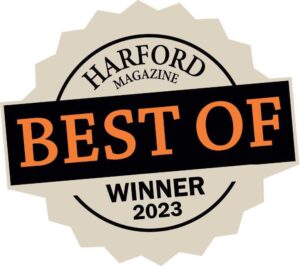 A badge that says best of harford magazine 2 0 2 3